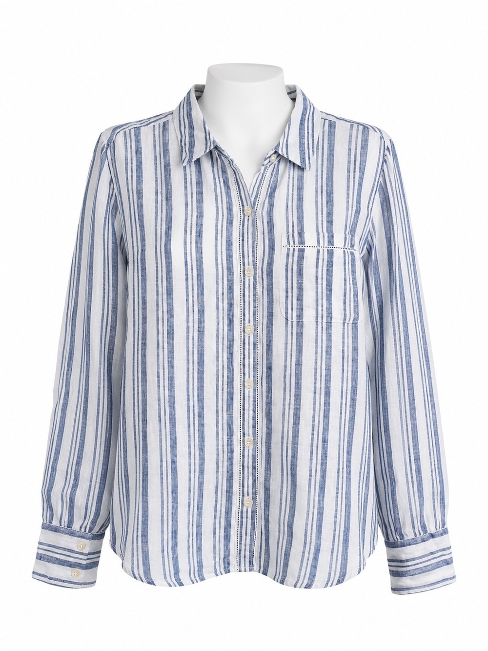 Size 2X Isaac Mizrahi New York Women’s Blue White Striped Linen Button Shirt